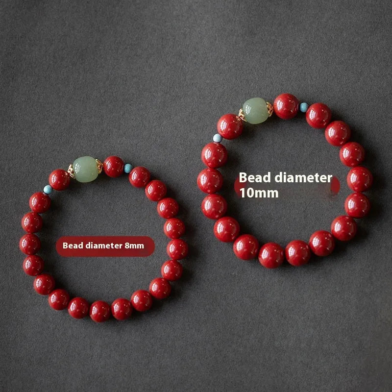 Purple Gold Sand Cinnabar and Hetian Jade unisex bracelet with geometric ellipse beads.