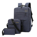 Men's three-piece computer bag set with USB charging port in wine red, black, grey, or navy blue nylon