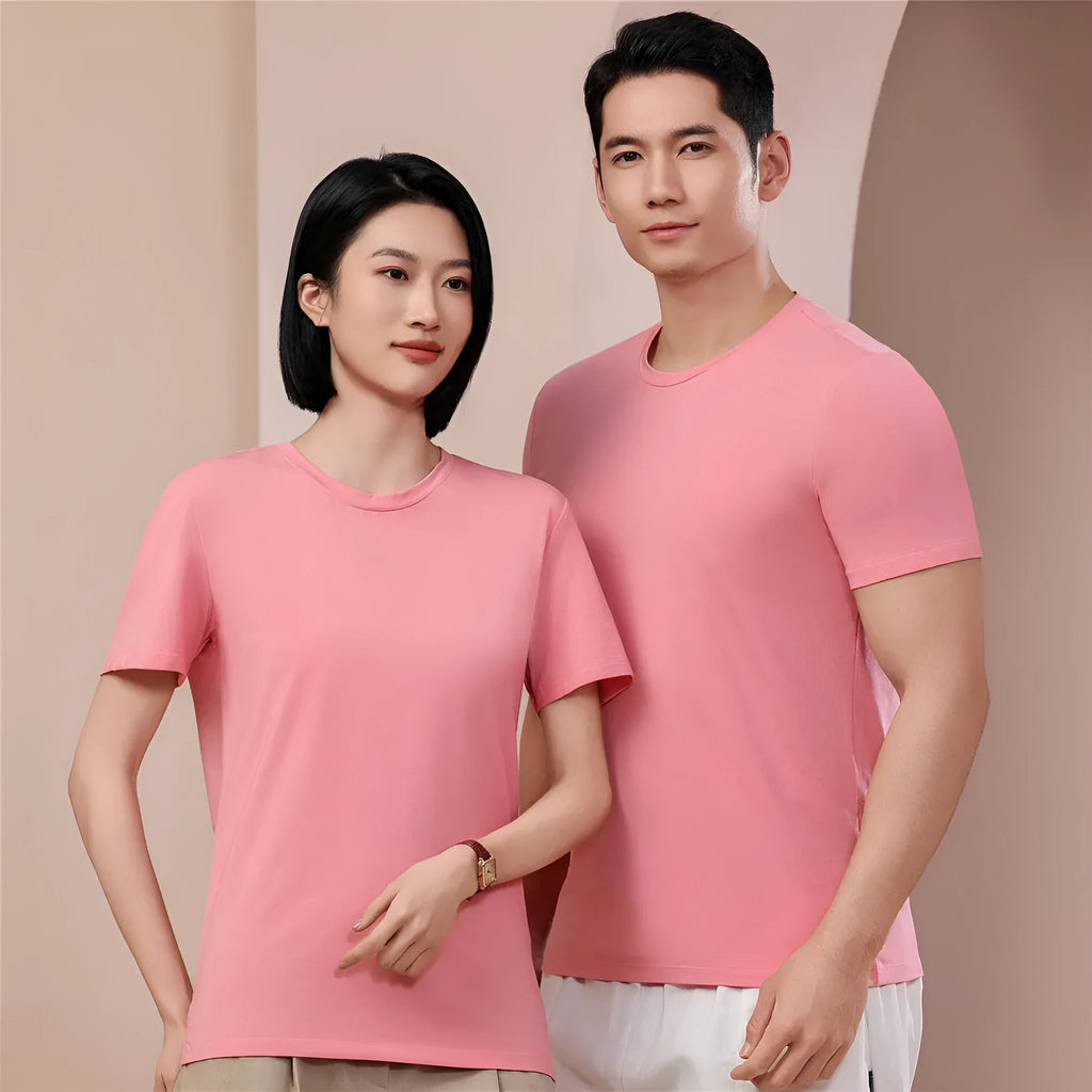 Mercerized plain weave modal t-shirt short sleeve round neck pullover in solid colour options