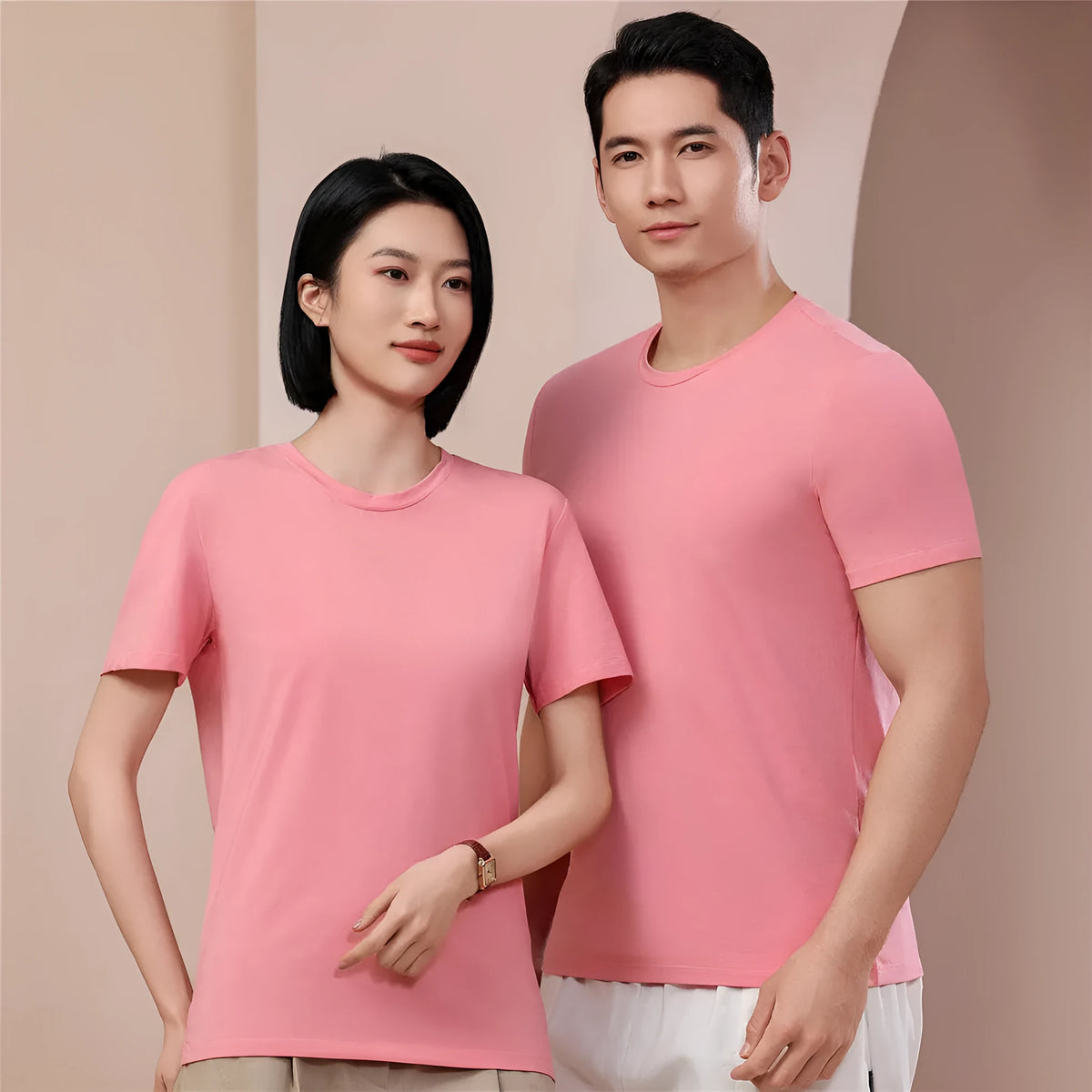 Mercerized plain weave modal t-shirt short sleeve round neck pullover in solid colour options