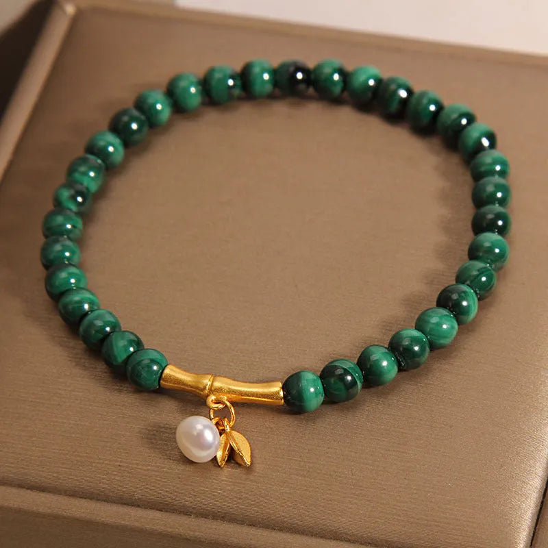 Women's white crystal bamboo bracelet with elasticated band