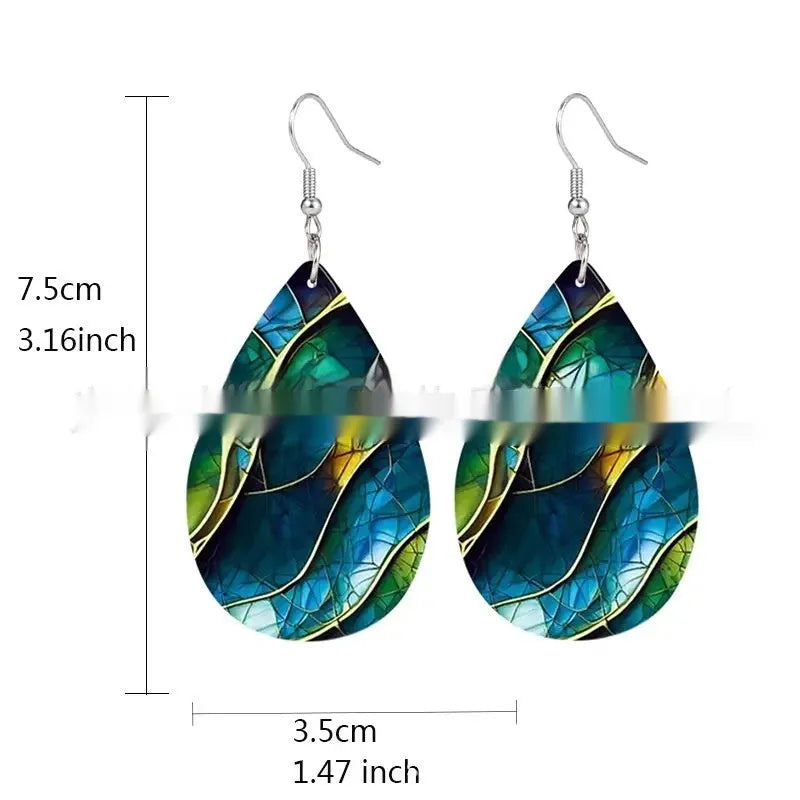 Acrylic flat branch knot drop earrings in drop shape design with printing technology detail