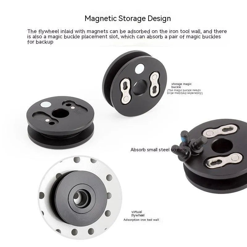 Aluminium bicycle chain holder tool showing three version options: barrel shaft, basic, and quick release.