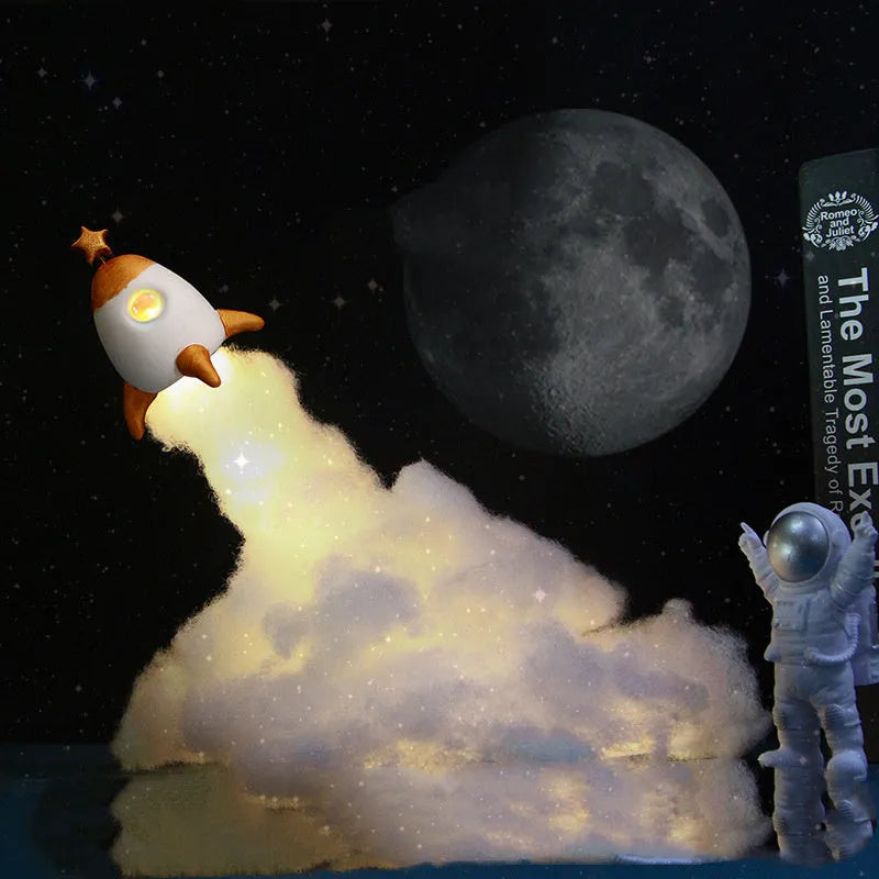 DIY astronaut rocket LED night light kit with string lights and assembly components for desktop decoration