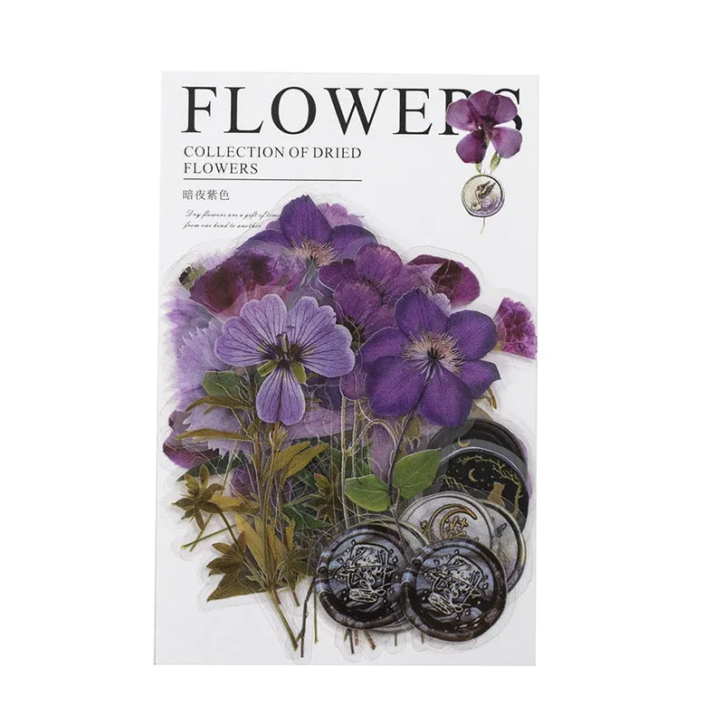Dried flowers journal stickers pack with 40 PET sheets in eight colour variations