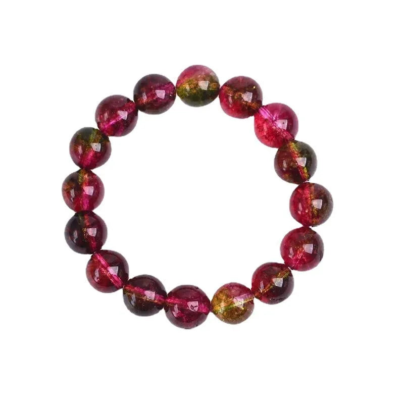 Watermelon crystal bead bracelet for women on a wrist, showing casual pastoral style.
