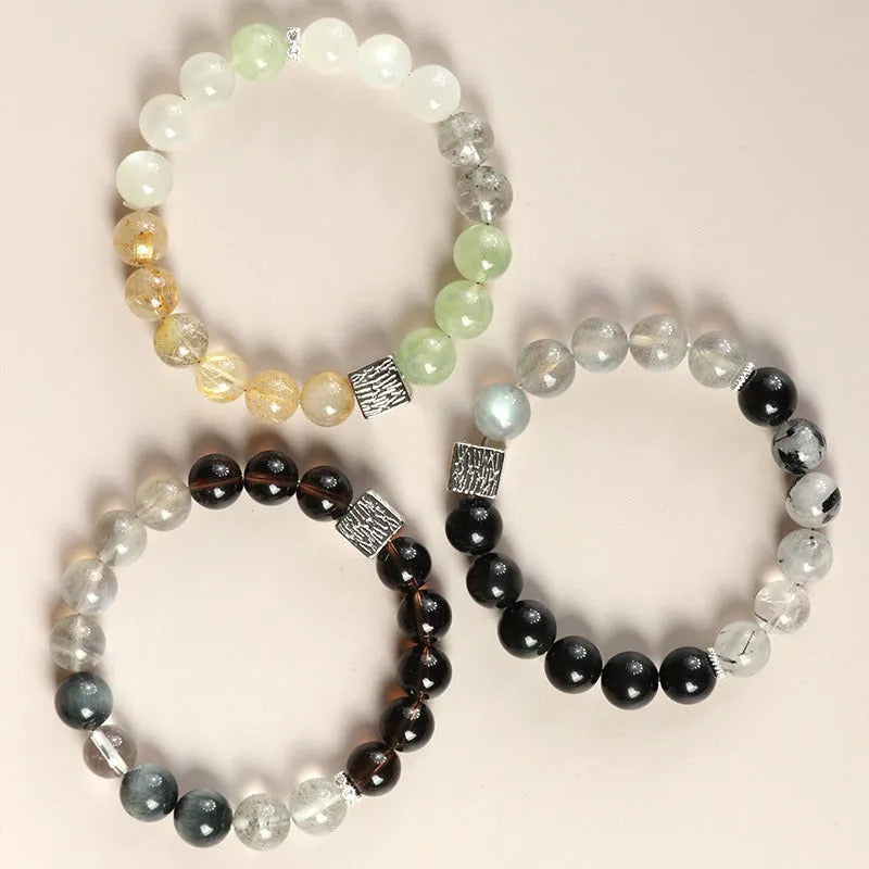 10mm geometric crystal couple bracelet in khaki with Chinese-inspired styling