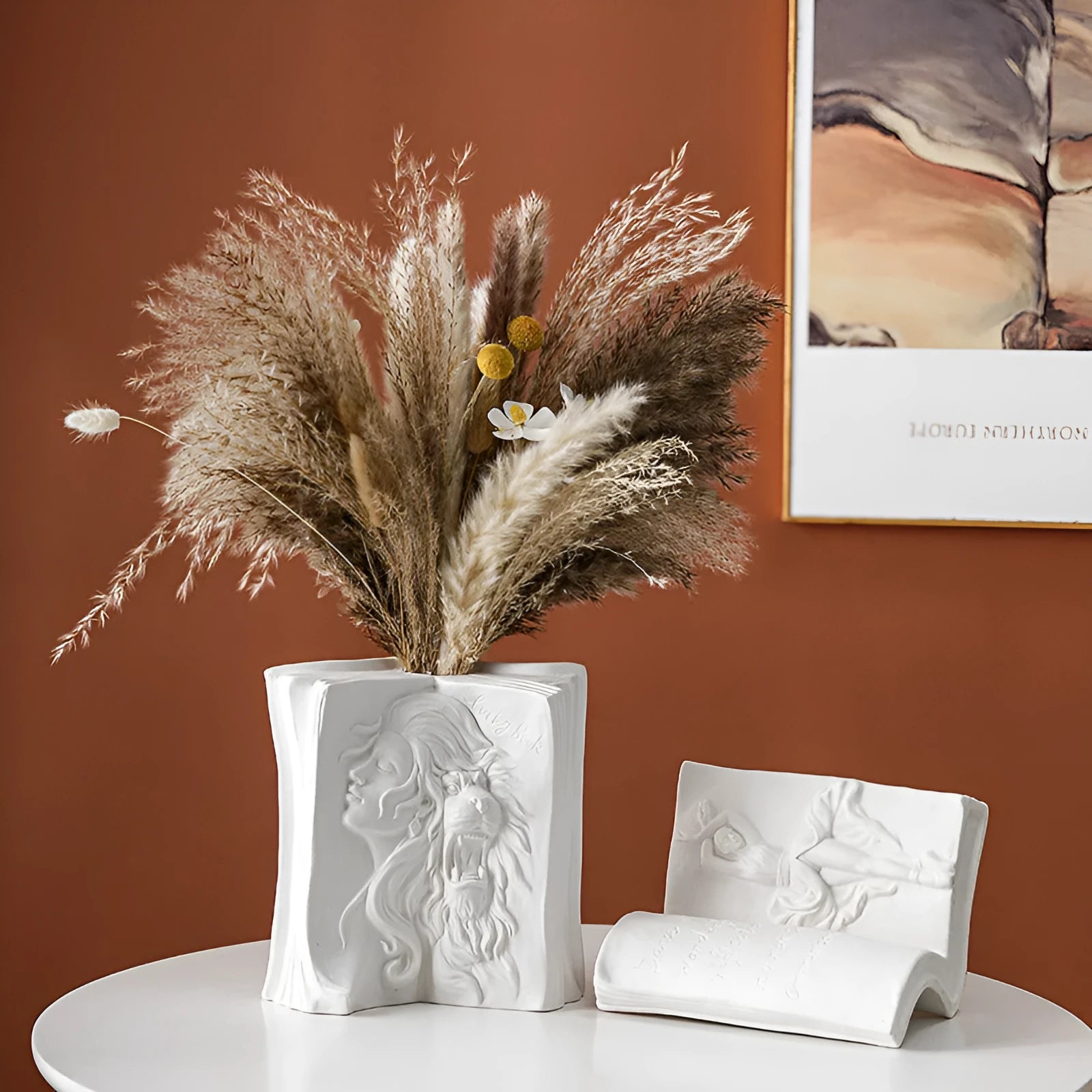 Glazed ceramic book stand in modern simplicity style, shown in one of four colour designs.