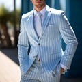 British-style men's suit jacket with double button closure and blue white buttons