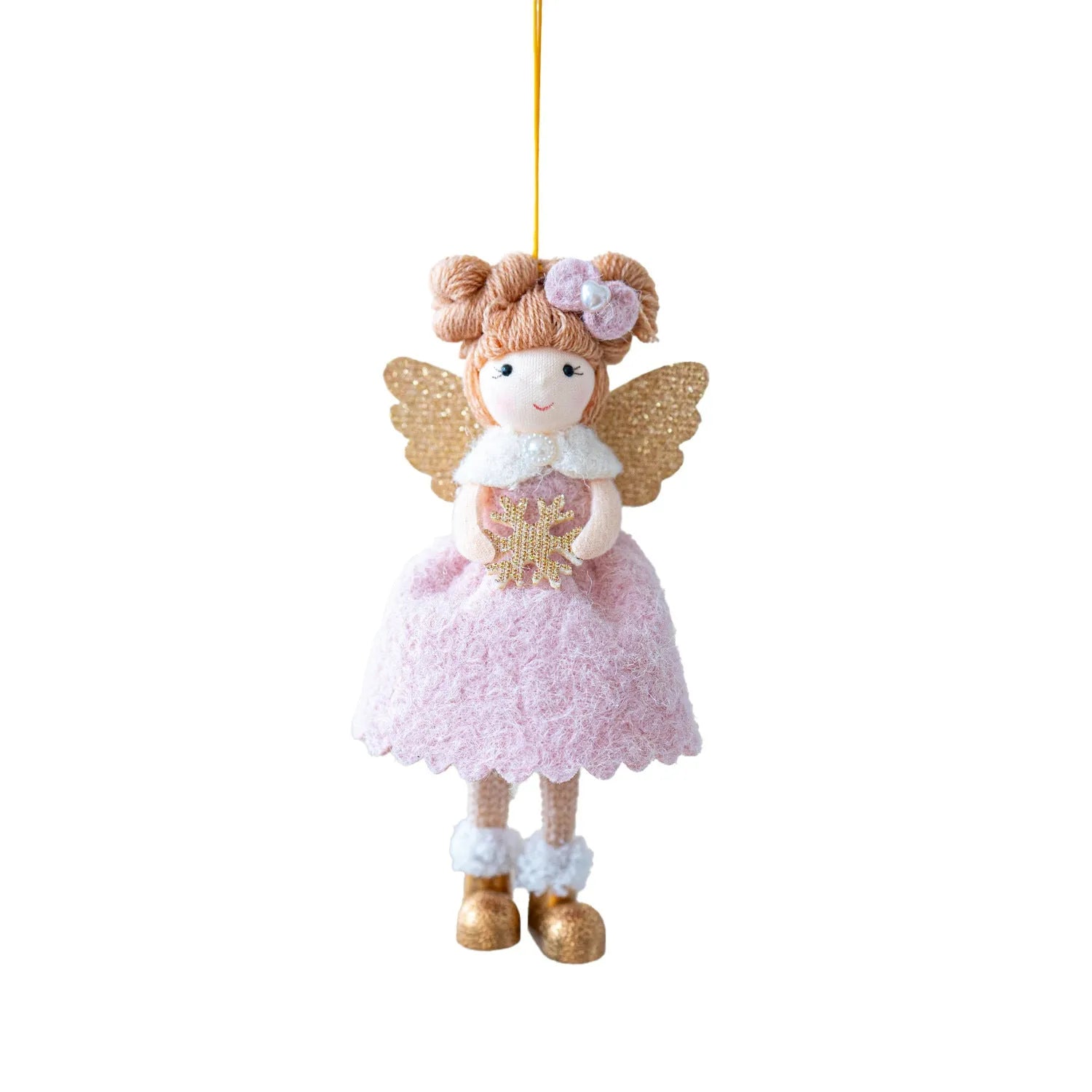 Pink and white cloth Christmas angel wings plush pendant decorative hanging