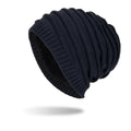 Men's wool knitted hat with ear guards in geometric jacquard pattern, dome style, in black colour