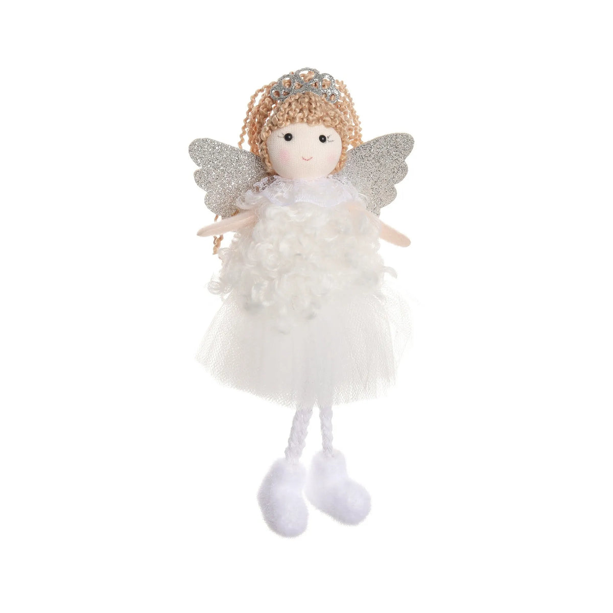Fabric Christmas angel pendant hair clip with crown for high ponytails in khaki, pink, and white