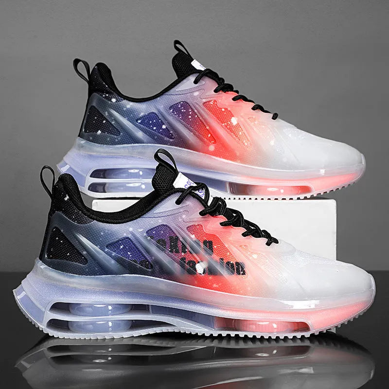 Men's mid-height platform running shoes with mesh upper and rubber sole in three colour options