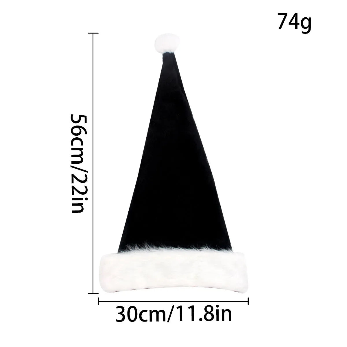 Black thickened polyester plus-sized Christmas hat in European classical style, 56 by 30 centimetres
