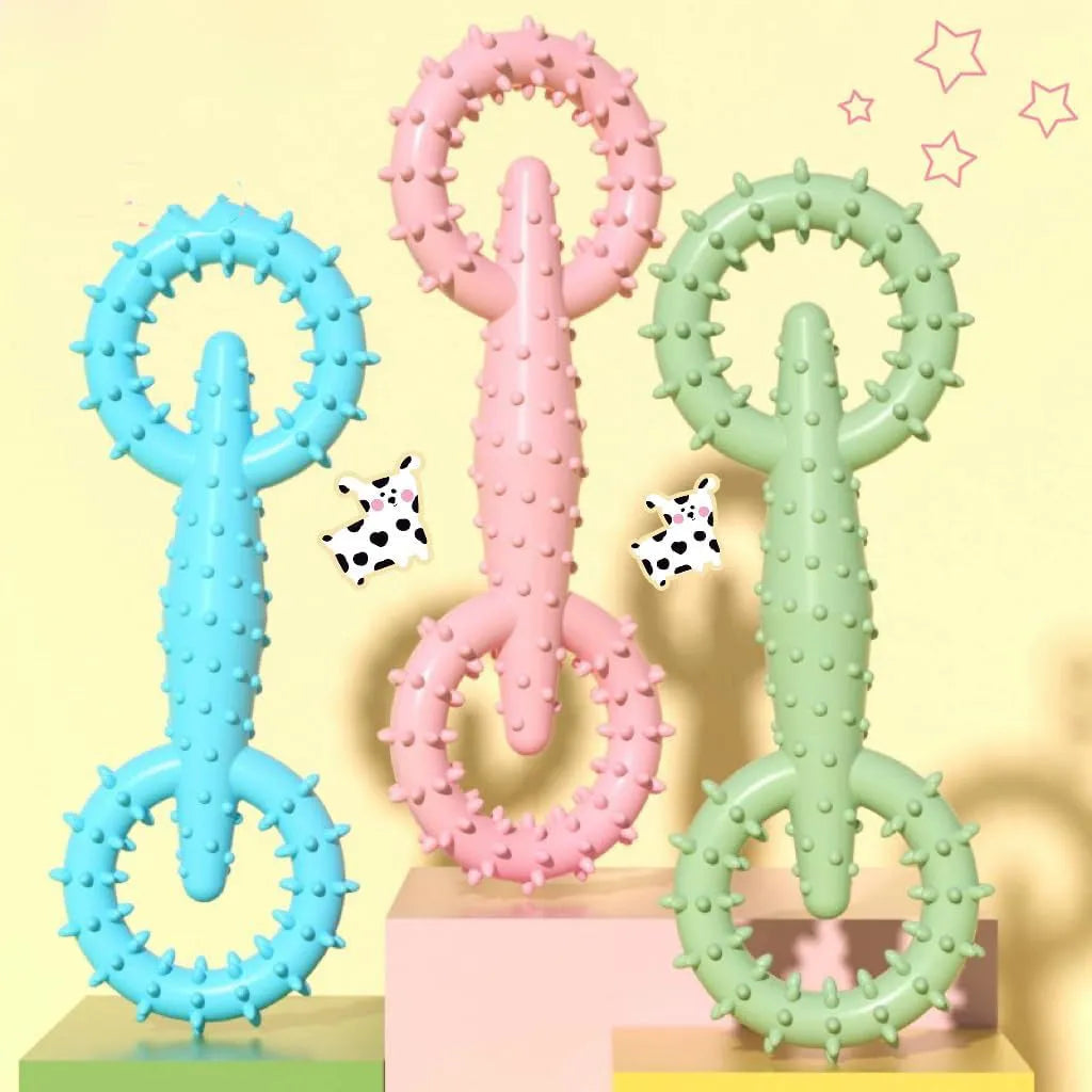 Blue TPR dog chew toy ring for teething puppies measuring 16cm