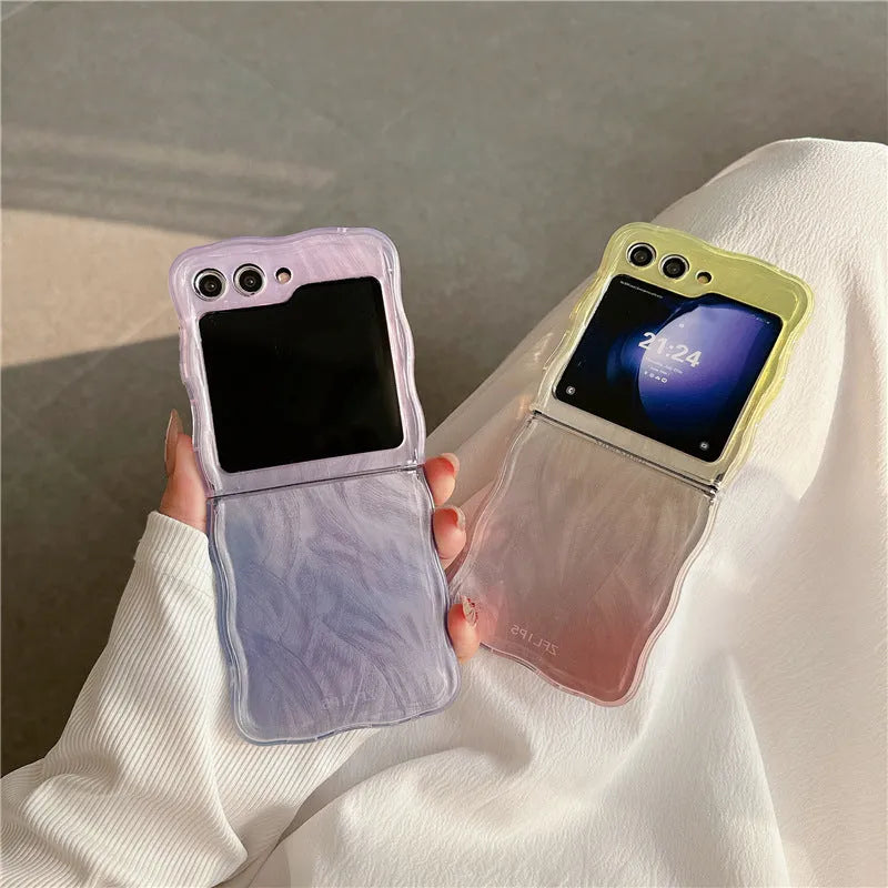 Feather yarn gradient multicolor back cover case for Samsung Z Flip folding phone, IMD finish, five colour options