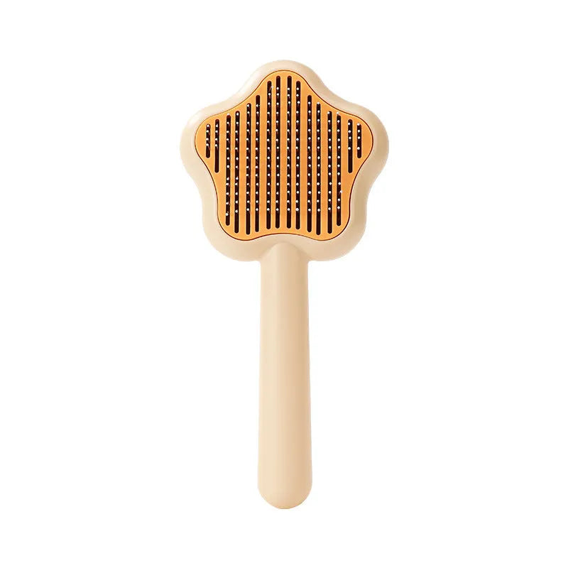 Self-cleaning cat comb with stainless steel needles, green colour, 20cm long pet grooming tool