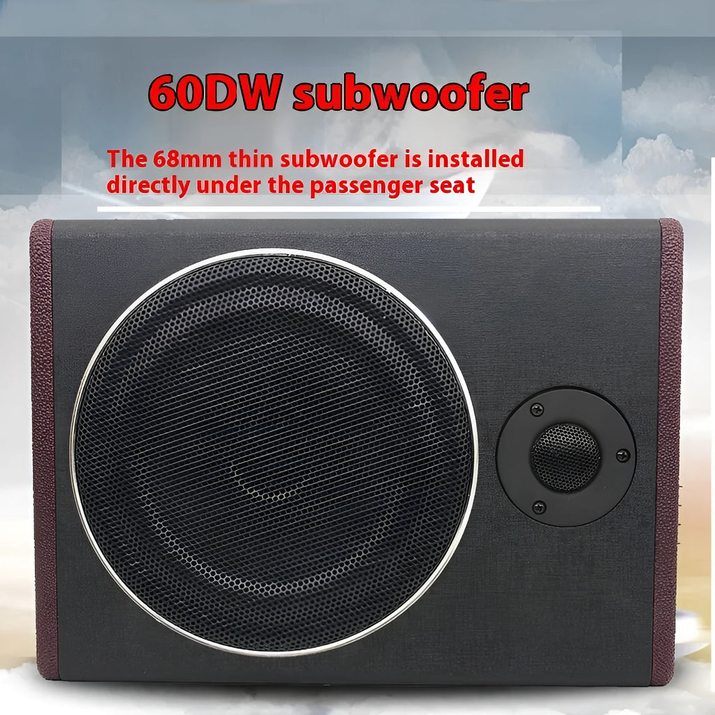 8-inch 12V 600W car audio subwoofer with ultra-thin wooden enclosure and PU leather finish