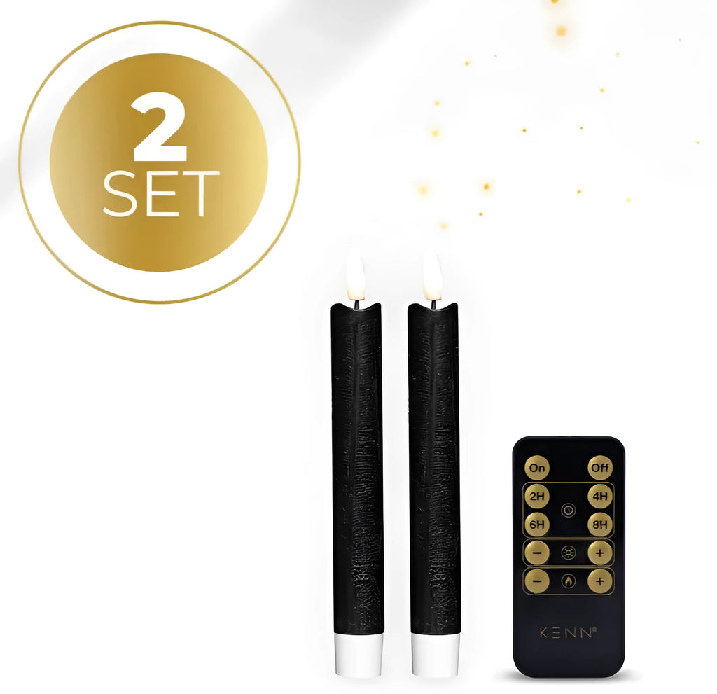Four black 3D flame LED taper candles with realistic flickering effect