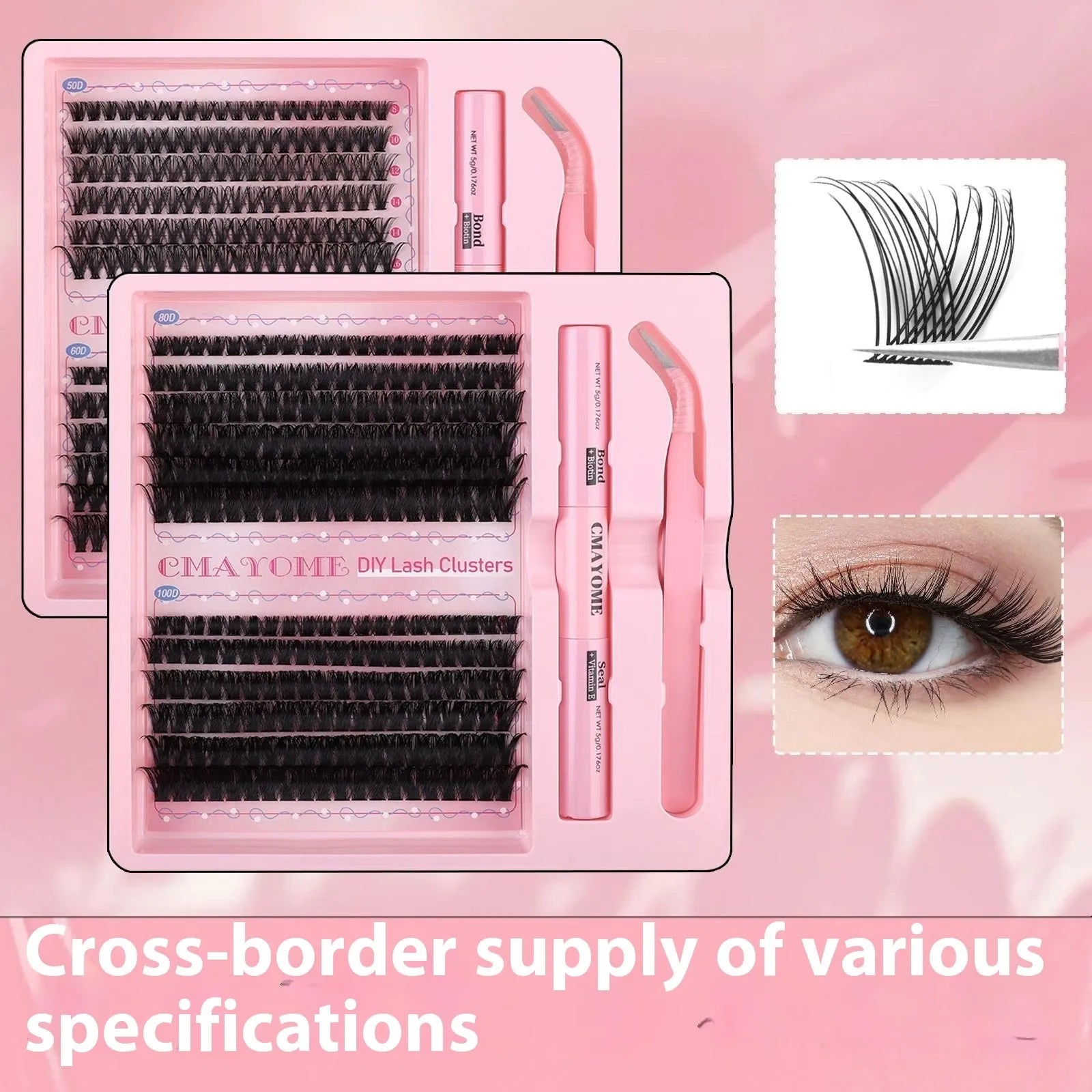 DIY individual cluster false eyelashes showing artificial fibre construction and mixed split design
