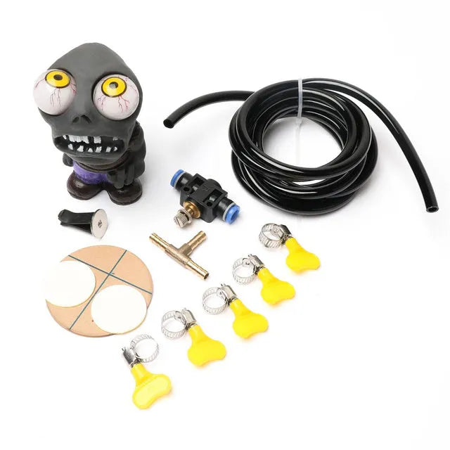 Turbo car blow-off valve decompression ornament kit with doll, pressure valve, and installation tubes