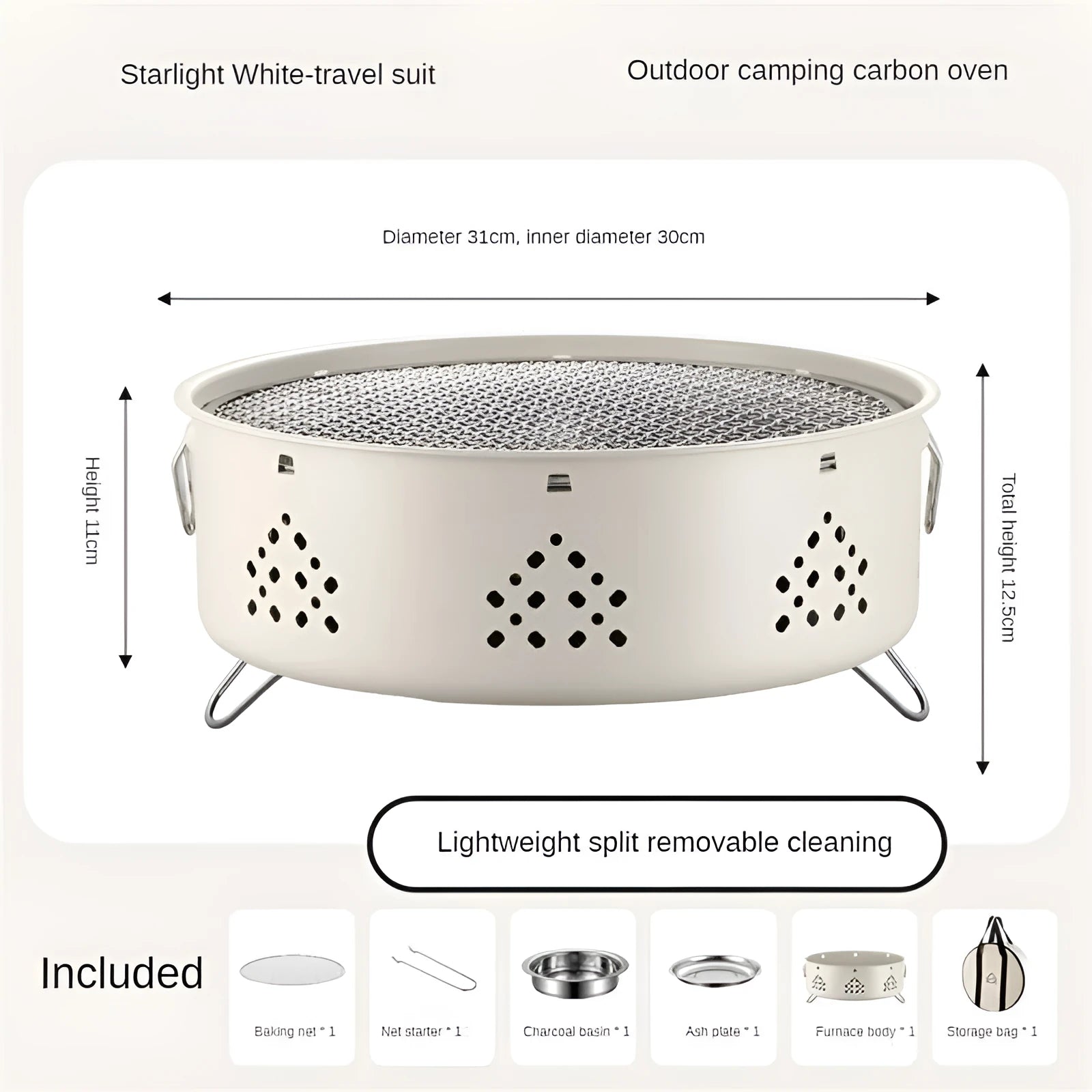 Portable stainless steel barbecue grill with detachable design for outdoor camping