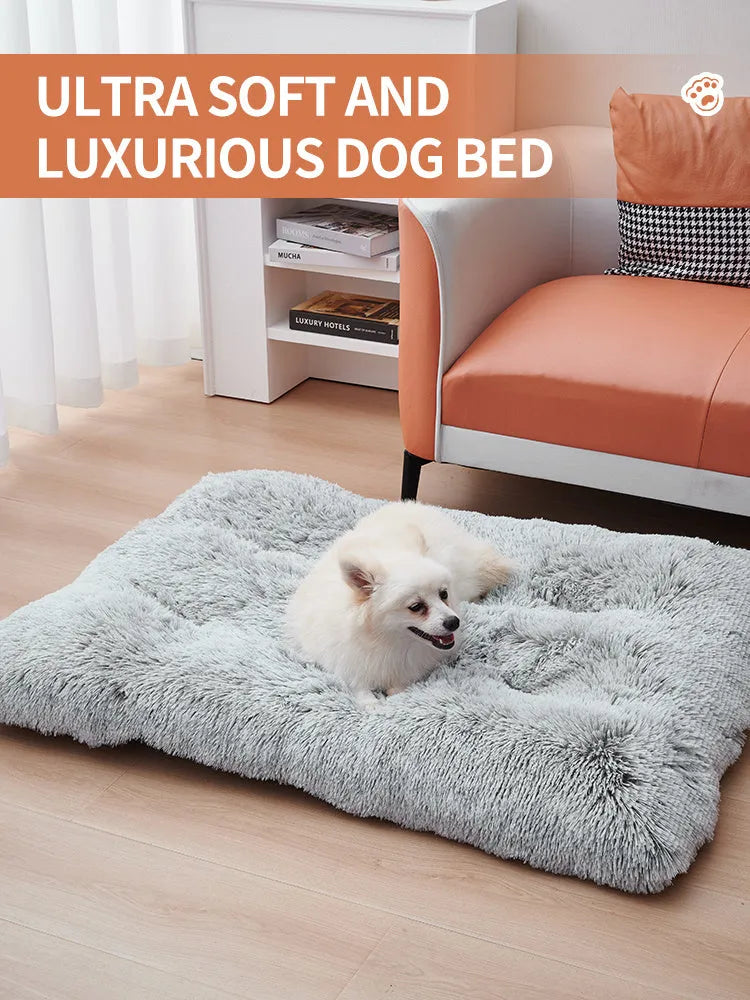 Washable long plush dog bed mat in four sizes for sofa, kennel, and floor use