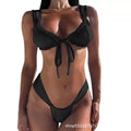 Women's lace-up bikini in solid colour with nylon fabric, briefs style, available in multiple colours