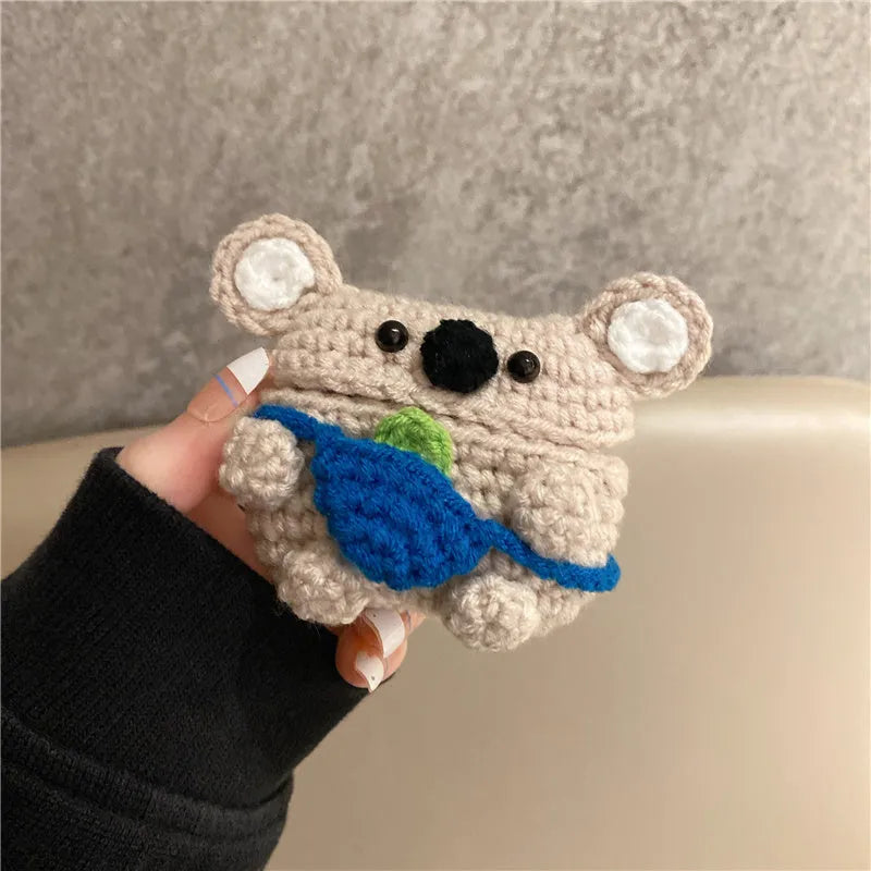 Hand-knitted koala bear backpack design protective cover for AirPods cases