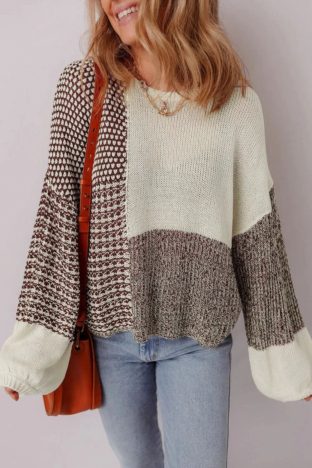 Dark khaki colour block loose sweater with drop shoulders and a back tie detail