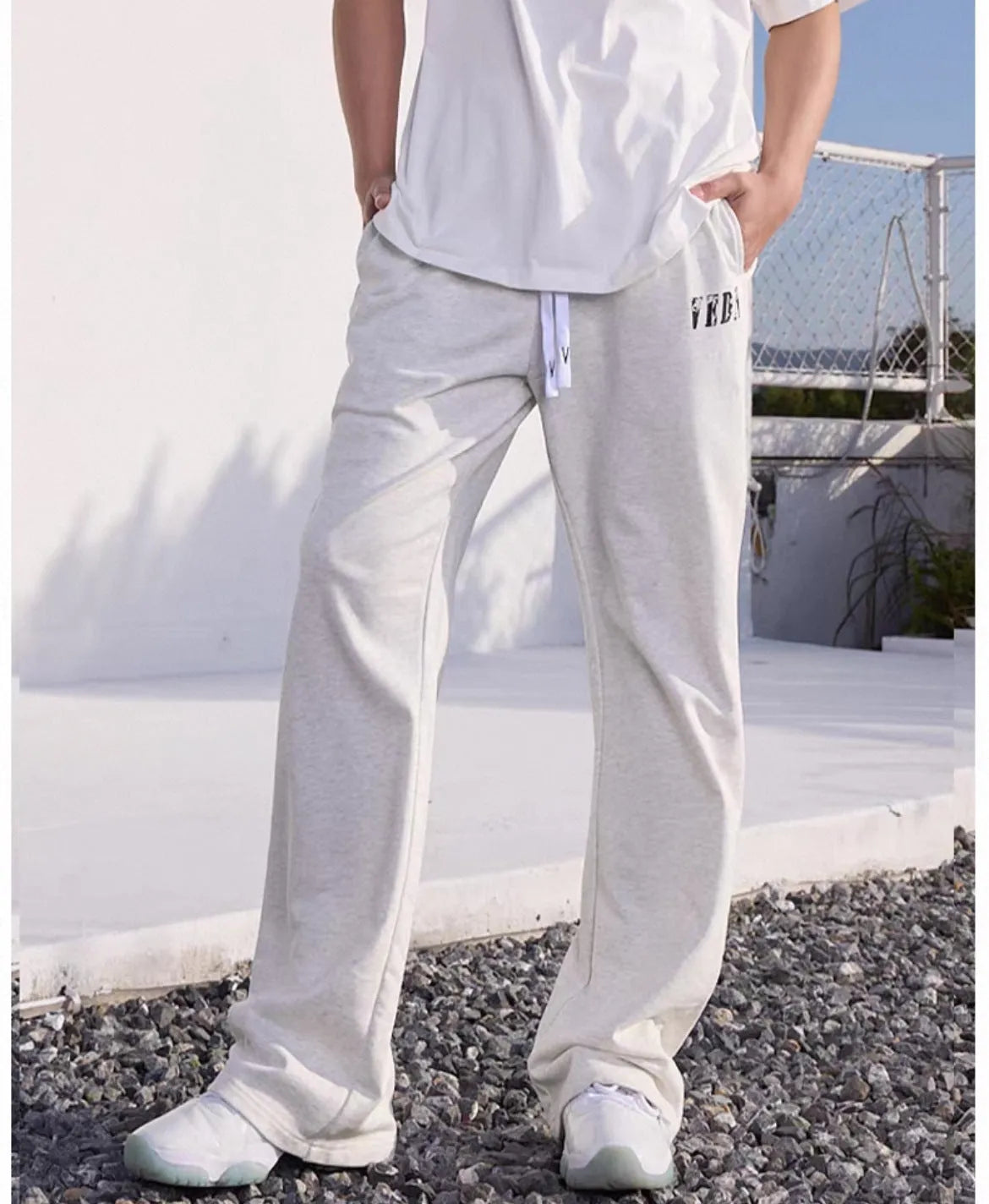 Men's loose casual trousers in grey, made from polyester fibre, size options M to 8XL.