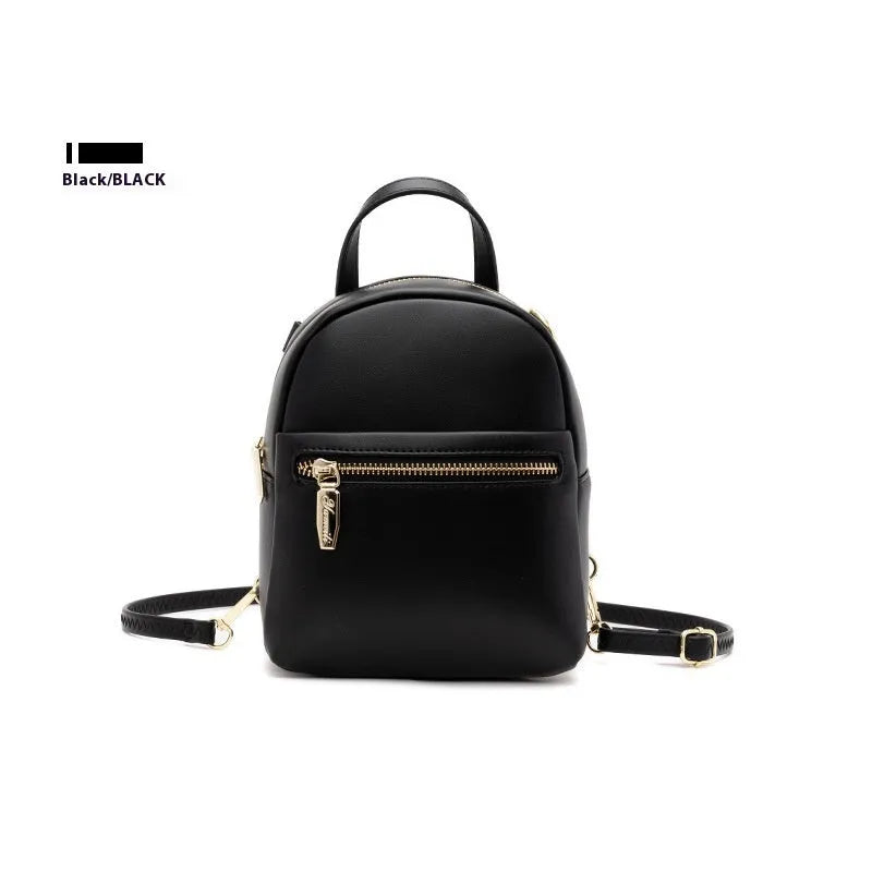 Soft PU mini backpack in street style with a three-dimensional front pocket, shown in multiple colour options.