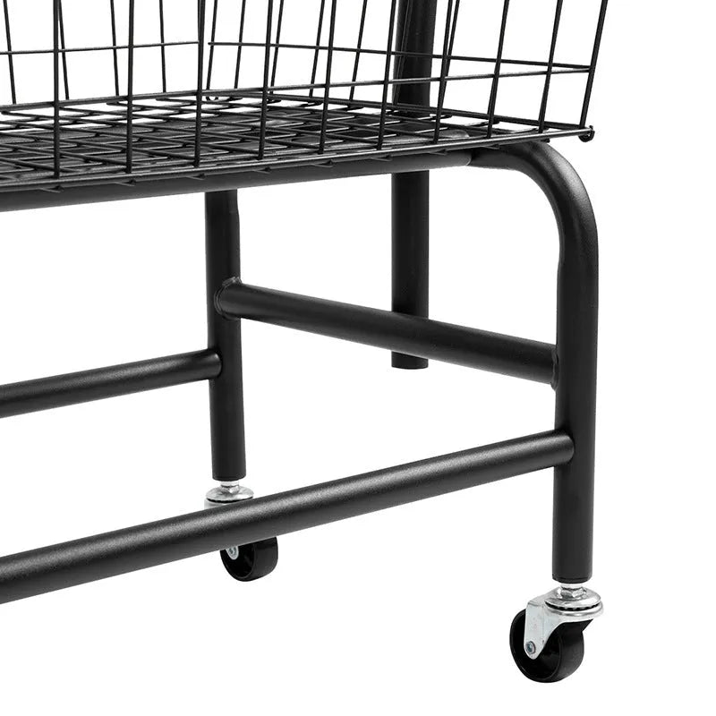 Movable clothes hanger storage car with iron construction and pulley system in white colour