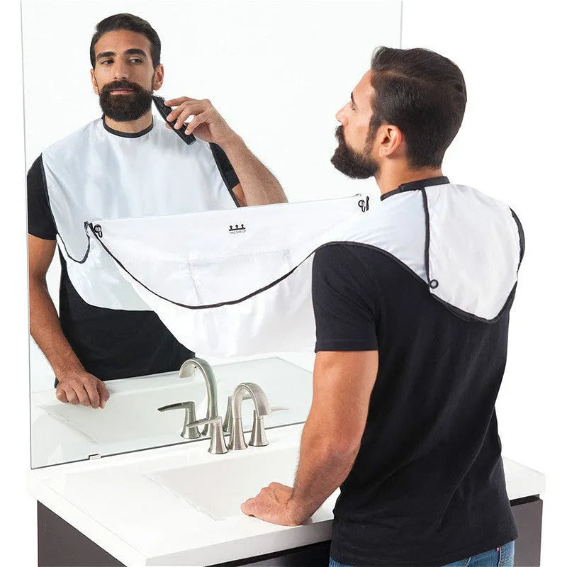 Shaving apron 110x70cm in black with transparent suction cup on bathroom mirror
