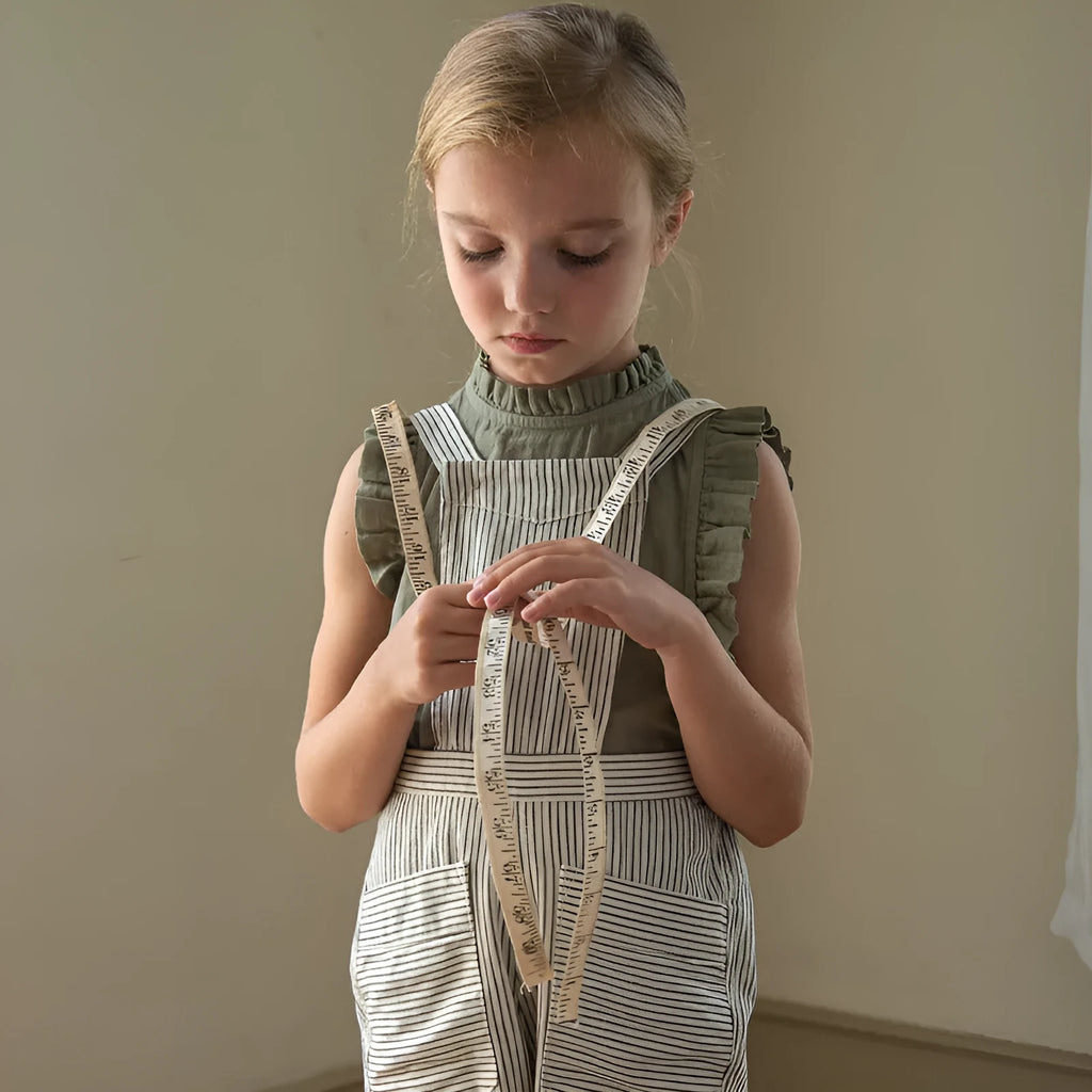 Girls cotton linen solid colour sleeveless T-shirt with wooden ear detail in beige