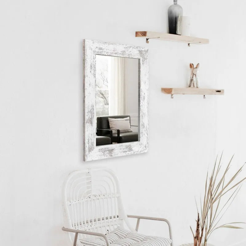 Wall-mounted retro Chinese style bathroom mirror with MDF frame in little white colour