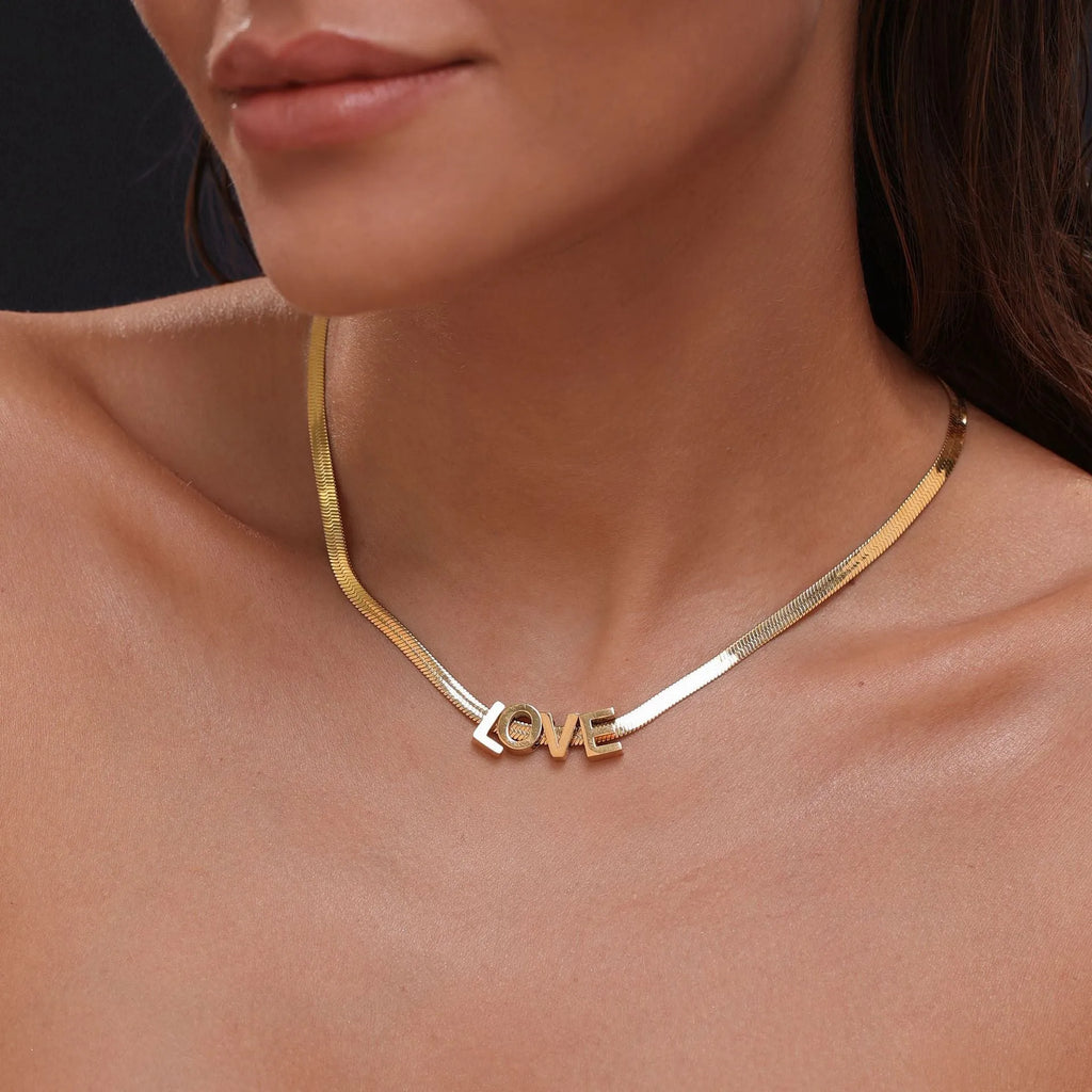 INS titanium steel necklace with letter, number, and heart pendant options on 40.5cm gold or silver chain