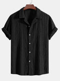 Men's loose-fitting short-sleeve cardigan shirt in black, green, or white for summer casual wear.