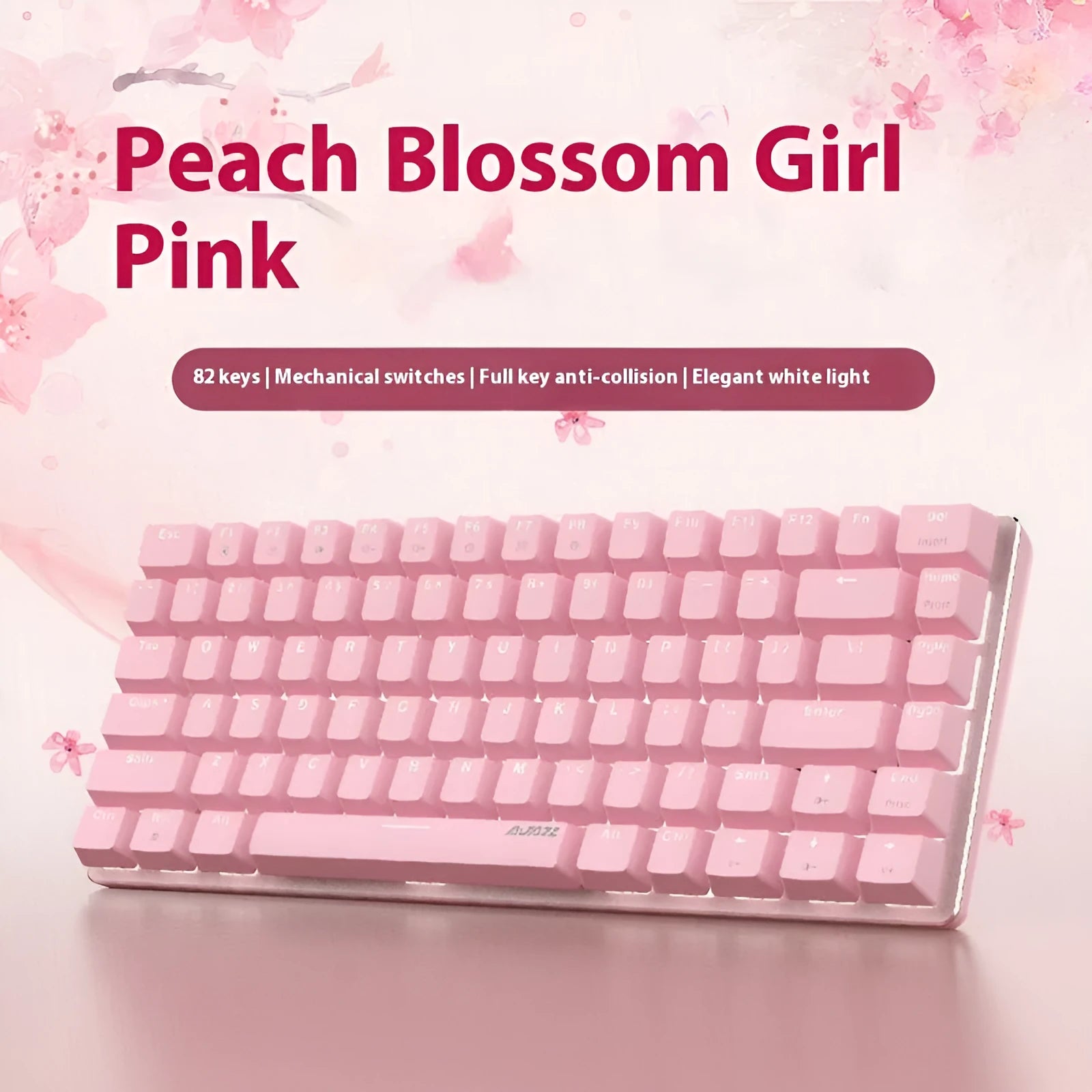 Pink 82-key mechanical gaming keyboard with white backlight and metal housing