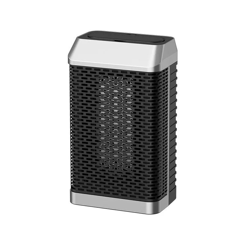 Black compact desktop heater with remote control, shaking head feature, and 3-speed fan for 11-20sqm rooms