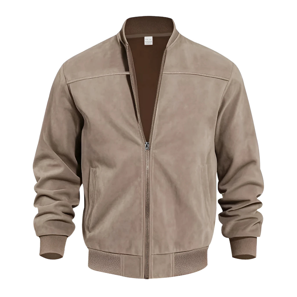 Men's plus size suede casual jacket in regular fit with front zip and cotton lining.