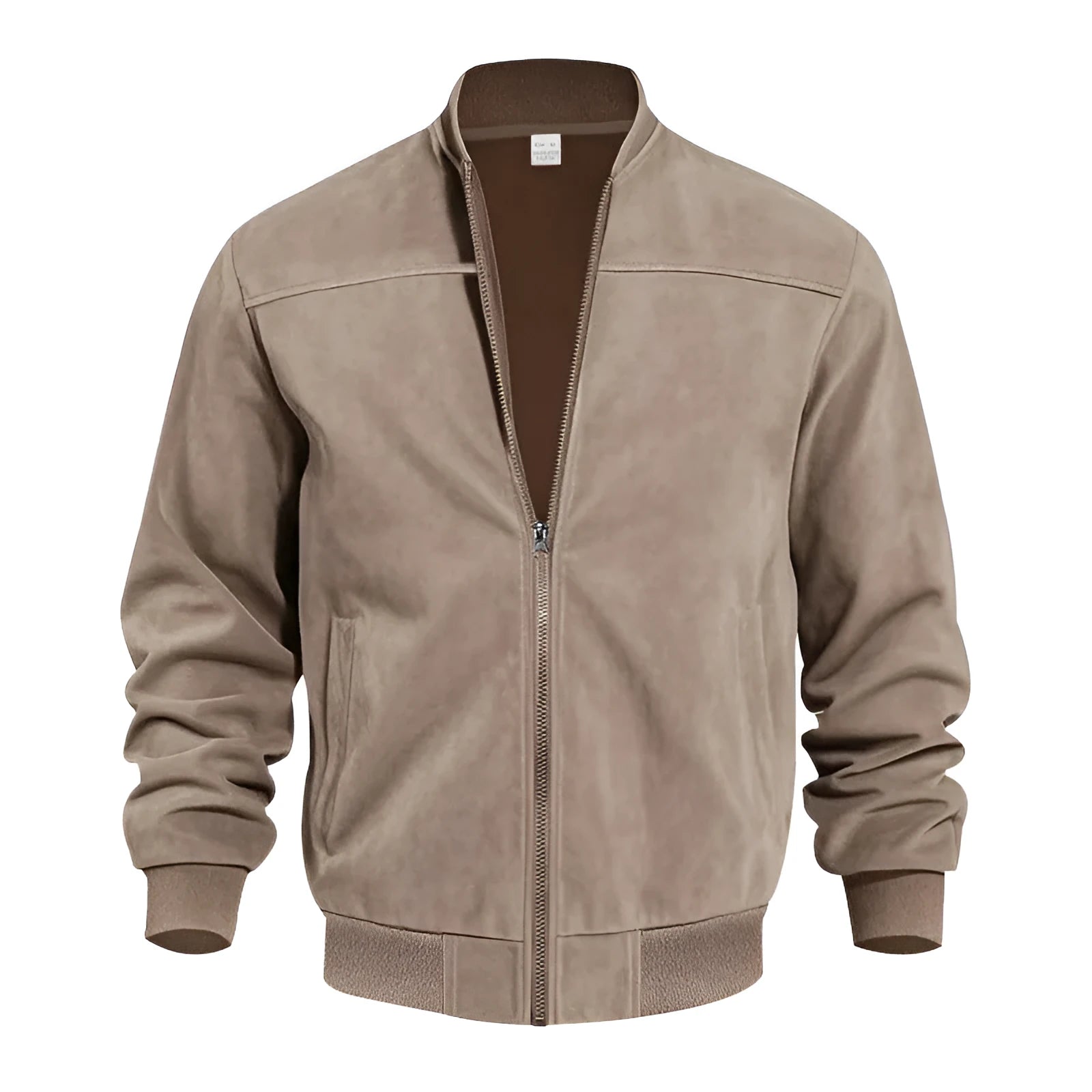 Men's plus size suede casual jacket in regular fit with front zip and cotton lining.