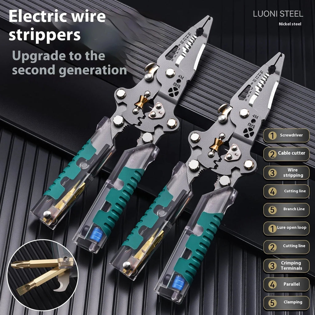 Thickened multi-functional electric pointed pliers wire stripper with rust prevention, 8.8 inch length