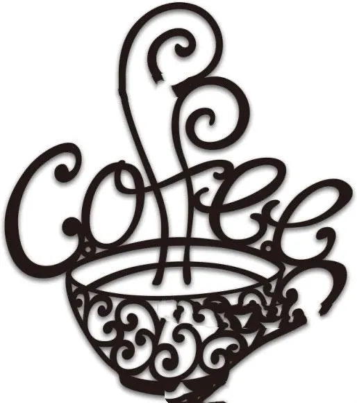 Black wrought iron wall decoration with English letters silhouette design measuring 26x28 cm