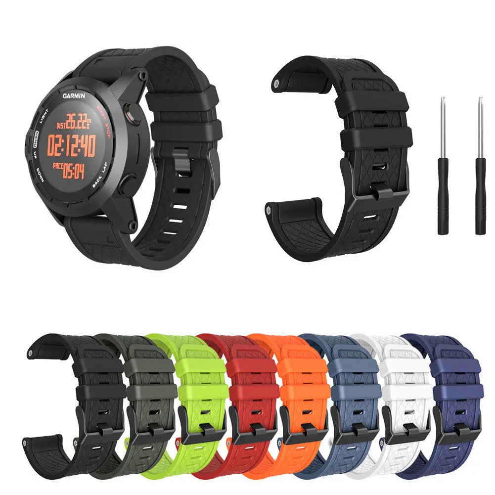 Black silicone watch strap with stainless steel clasp for Jiaming watches, 26mm width sports style