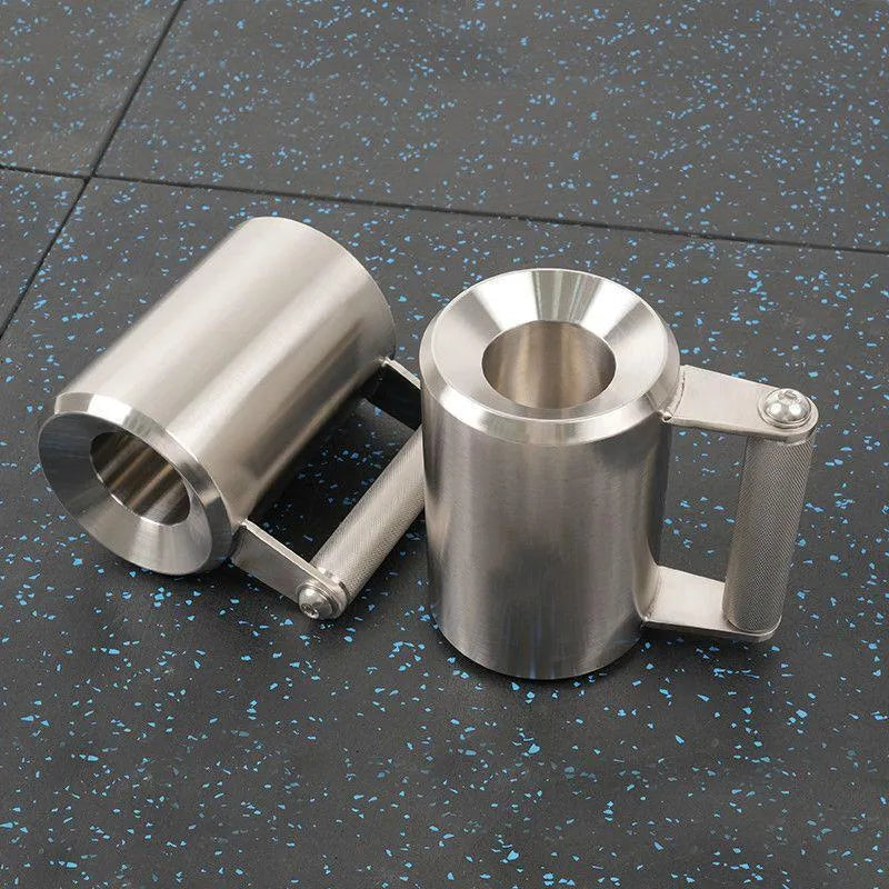 Silver stainless steel dumbbell cup with a solid 8kg cast iron weight for home workouts.