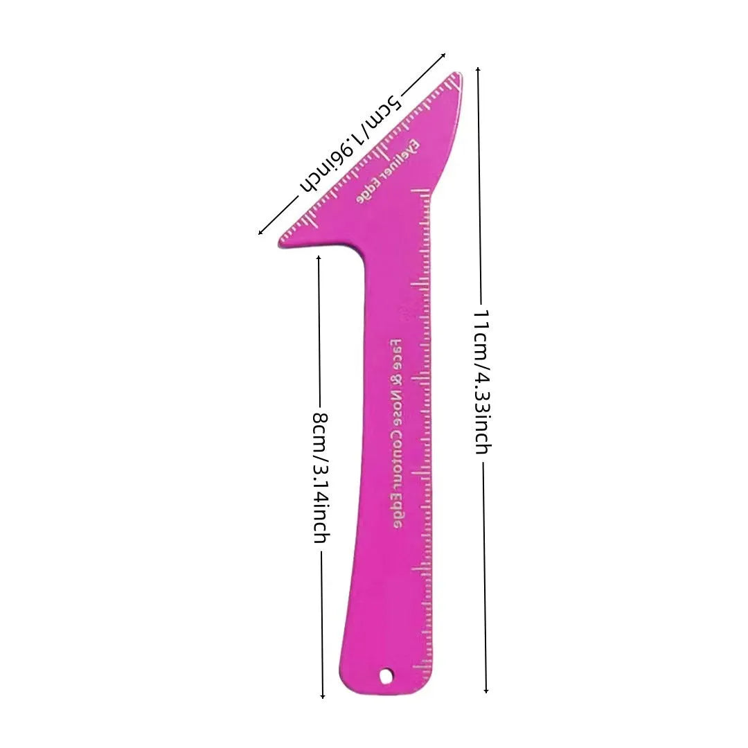 Reusable 3-in-1 makeup stencil tool for winged eyeliner, eyebrow shaping, and face contouring.