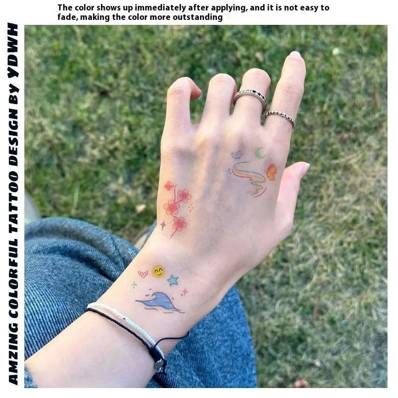 Butterfly moon colour shoulder clavicle tattoo sticker water transfer printing Chinese style geometric design