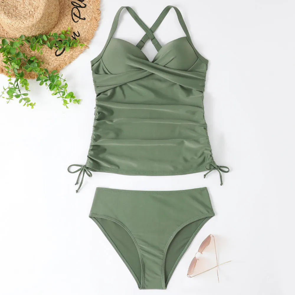 Women's nylon slim fit bikini set in high waist backless design for swimming sports