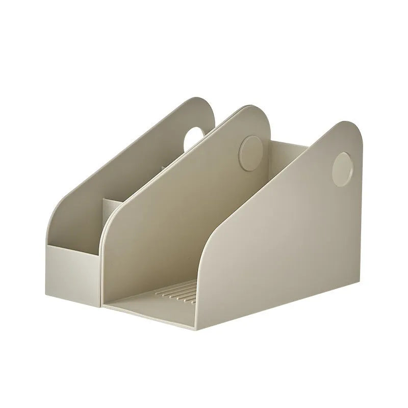 Plastic desktop storage box with two-layer grid organisation in ivory white colour